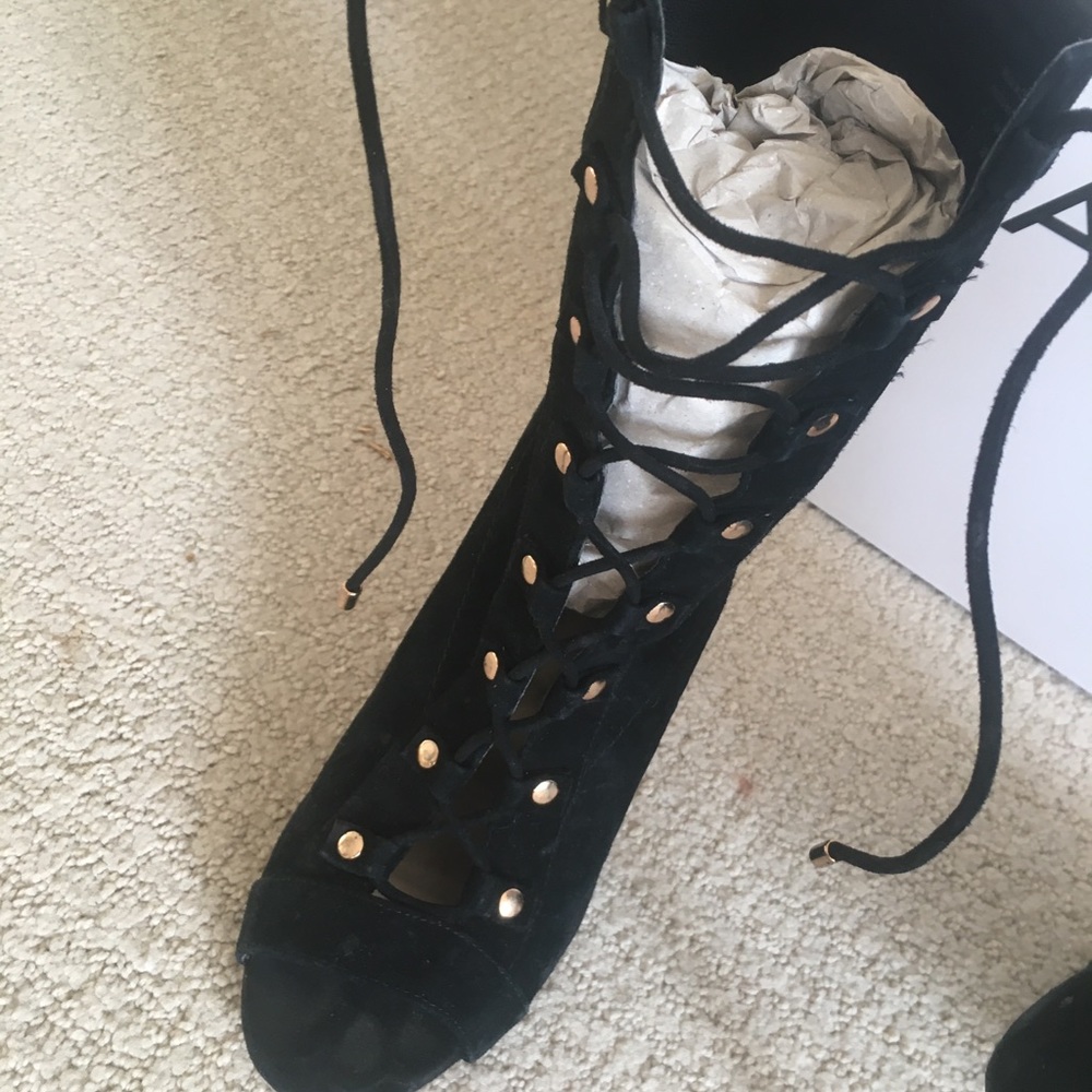 Aldo Porchiano Black Suede Lace-Up Peep Toe Booties_ - Picture 10 of 16
